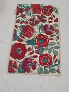 Envogue Floral Embroidered Cream Pillow Case with Teal and Red Accents